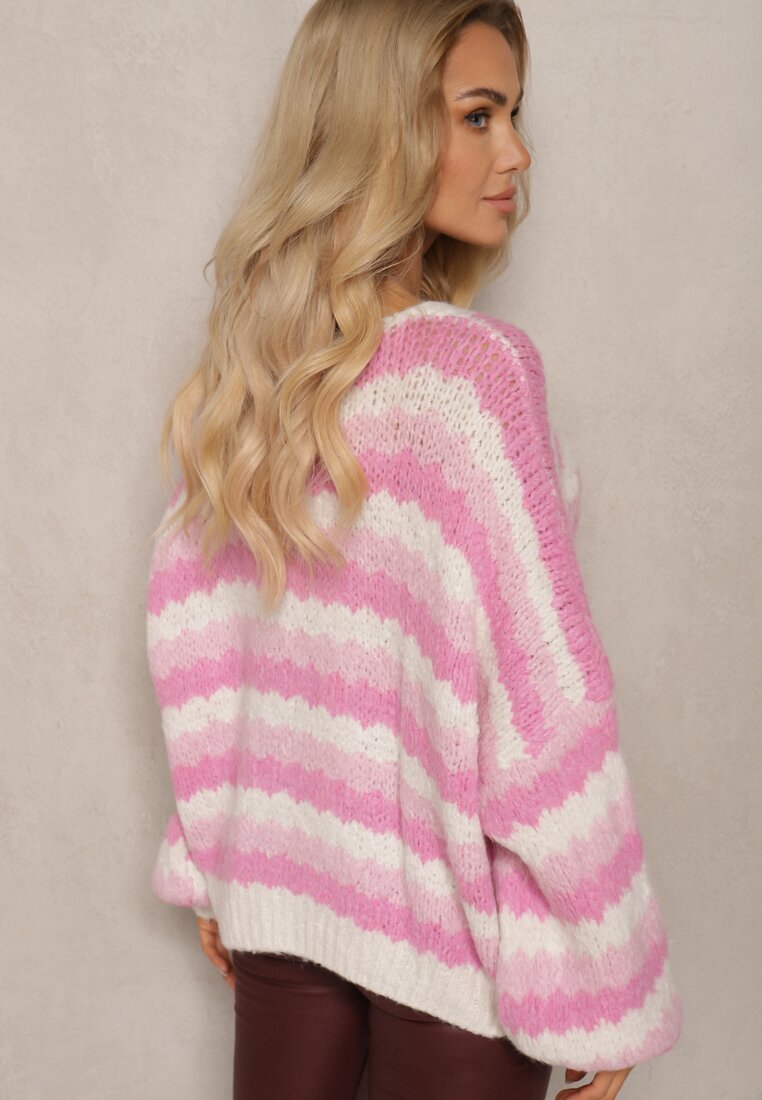 jumelle Cardigan Fucsia cu nasturi Decorat cu dungi Nevessa