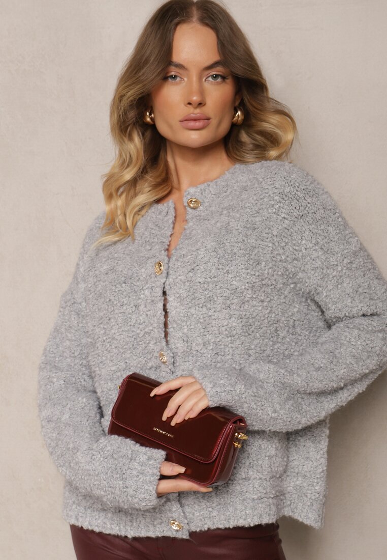 jumelle Cardigan Gri cu Mohair Lână și Viscoză cu nasturi cu buzunare Edironia