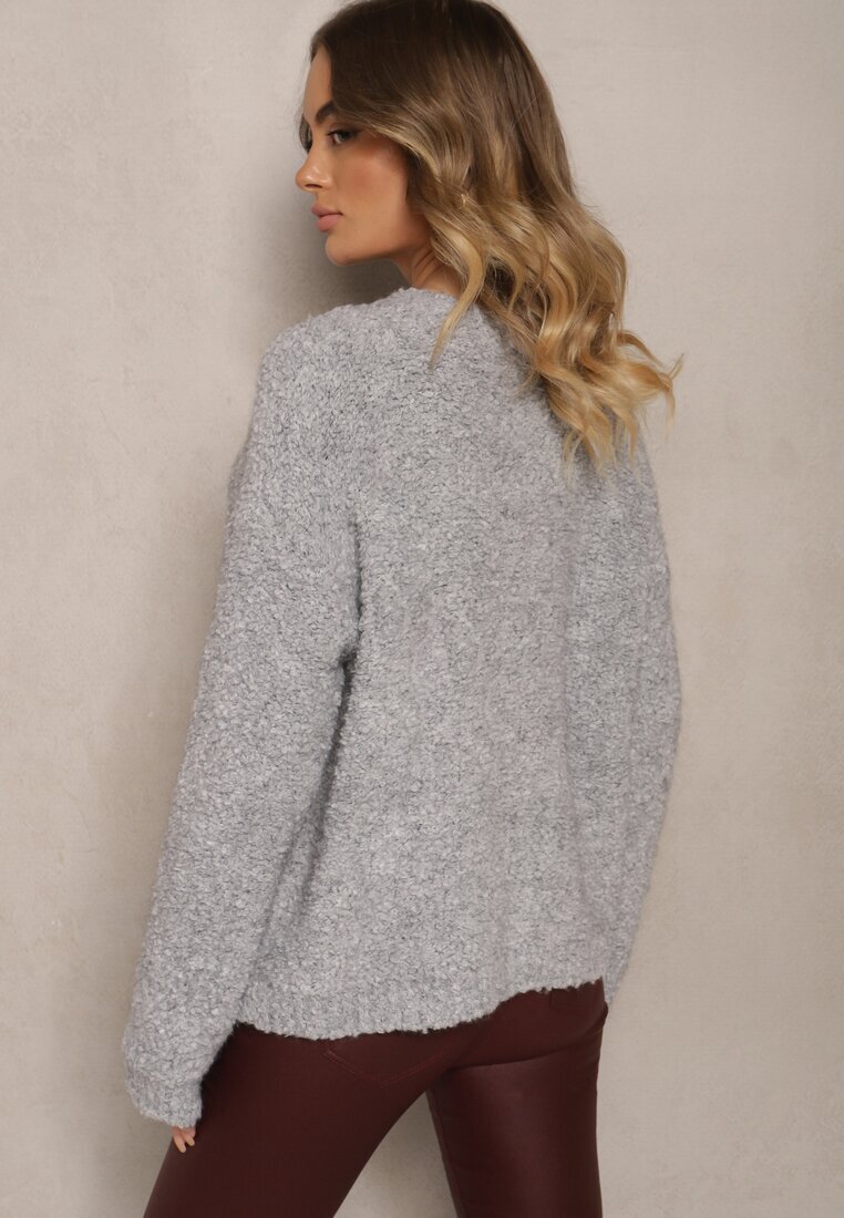 jumelle Cardigan Gri cu Mohair Lână și Viscoză cu nasturi cu buzunare Edironia