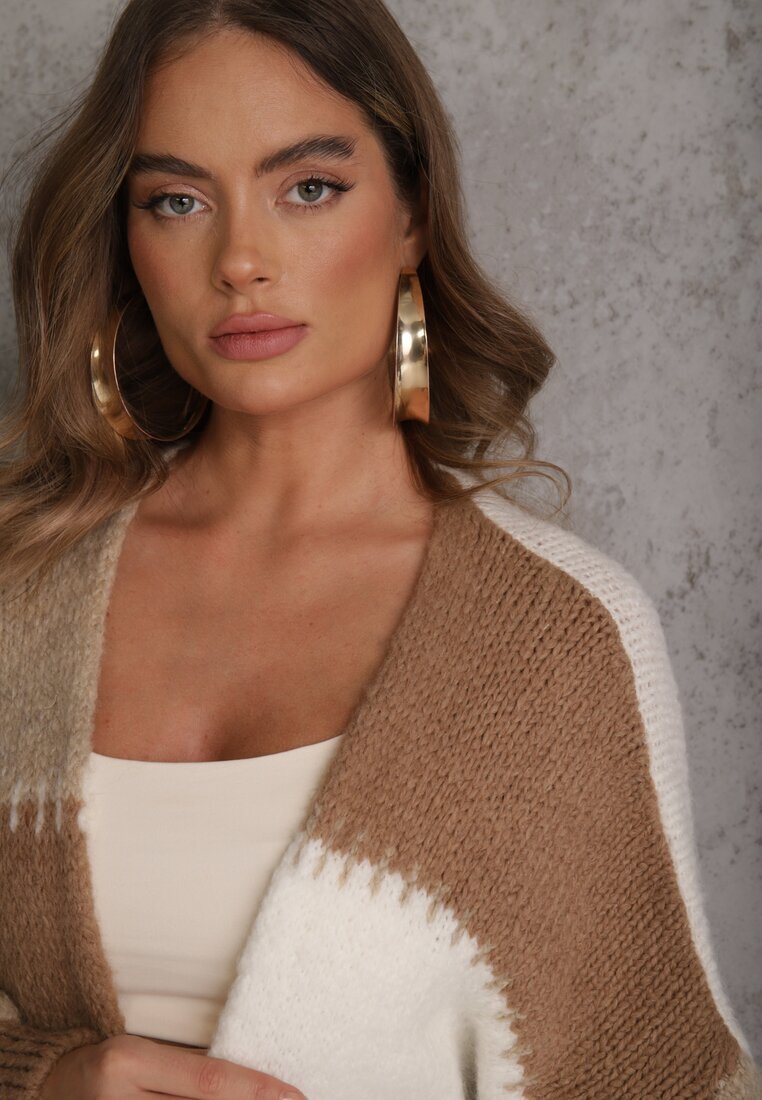 jumelle Cardigan Maro cu Amestec de Lână și Viscoză în Stil Patchwork Fesolinne