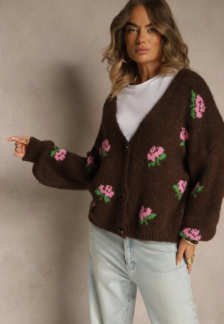 jumelle Cardigan Maro Supradimensionat cu adaos de lână Floral Nelenesa