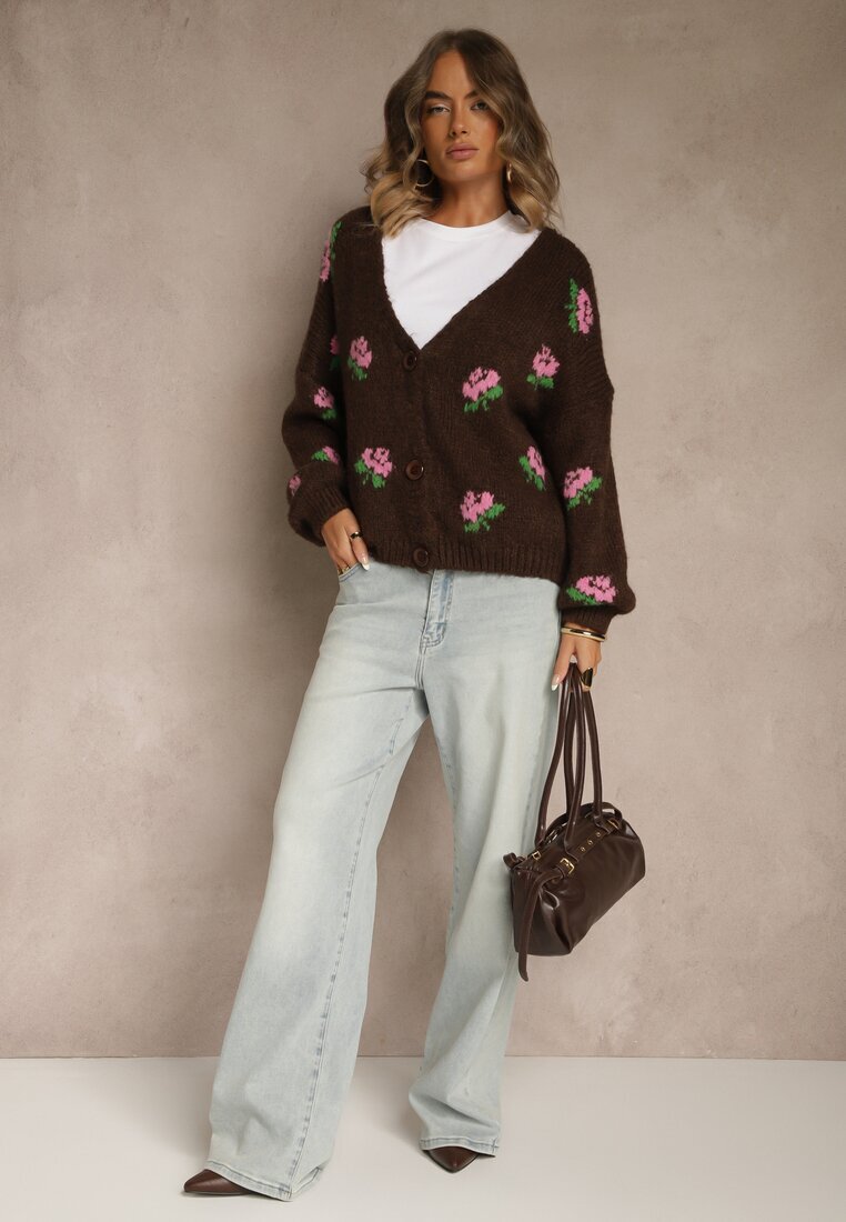 jumelle Cardigan Maro Supradimensionat cu adaos de lână Floral Nelenesa