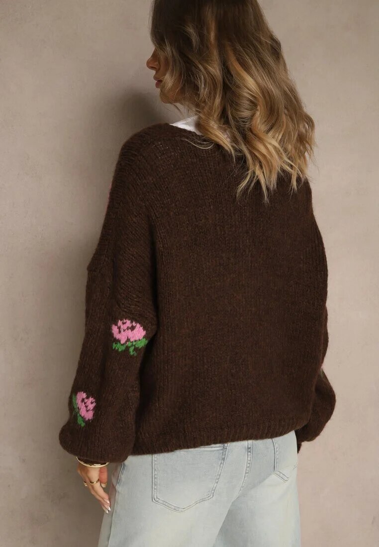 jumelle Cardigan Maro Supradimensionat cu adaos de lână Floral Nelenesa