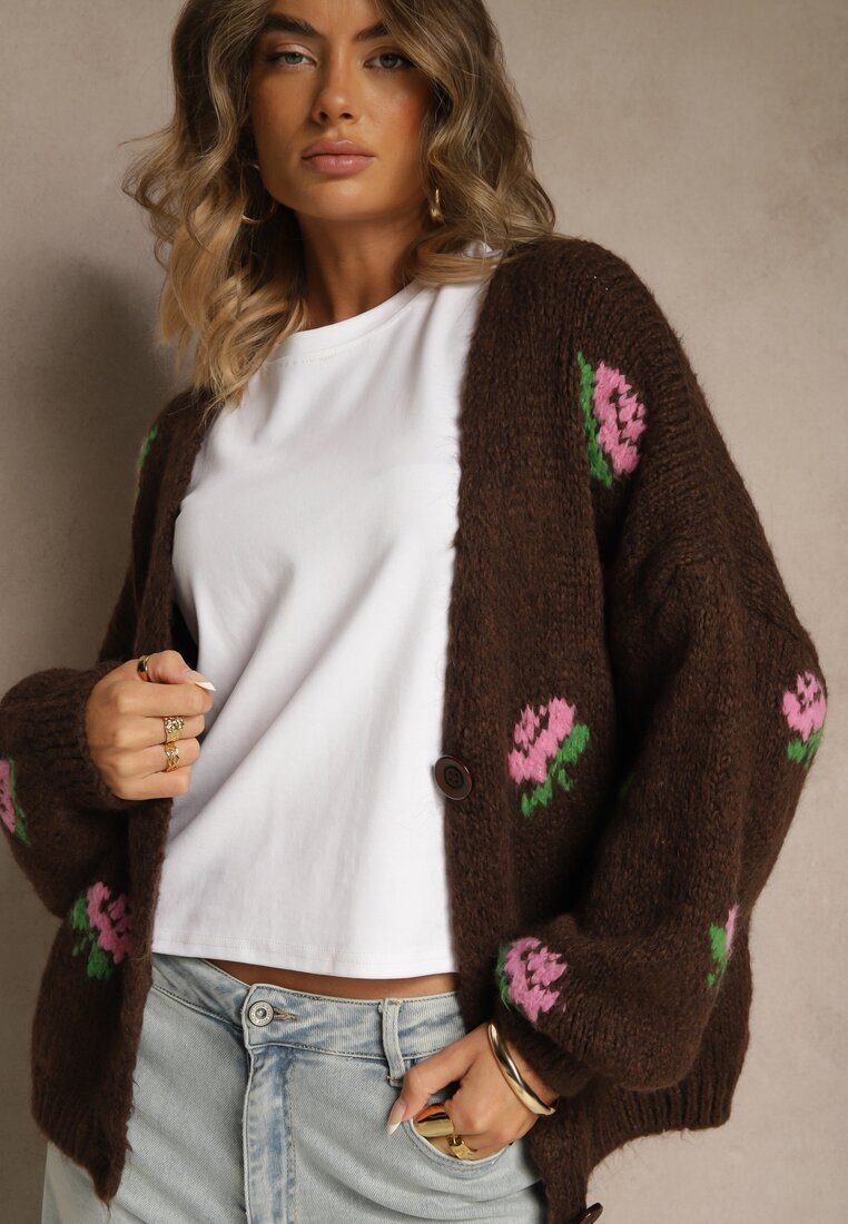 jumelle Cardigan Maro Supradimensionat cu adaos de lână Floral Nelenesa