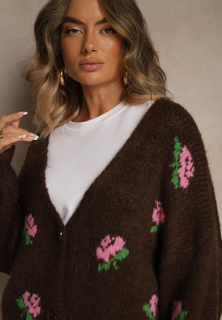 jumelle Cardigan Maro Supradimensionat cu adaos de lână Floral Nelenesa