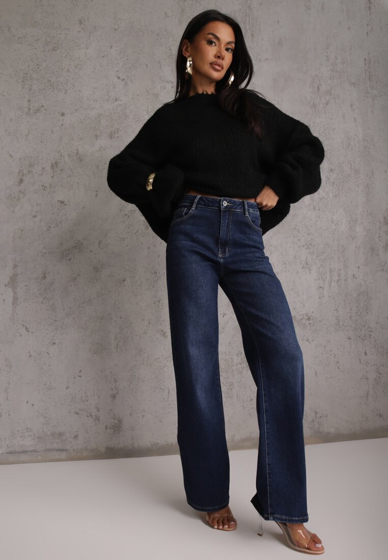 jumelle Cardigan Negru din Lână Croi Oversize cu Funde Legate Elearina