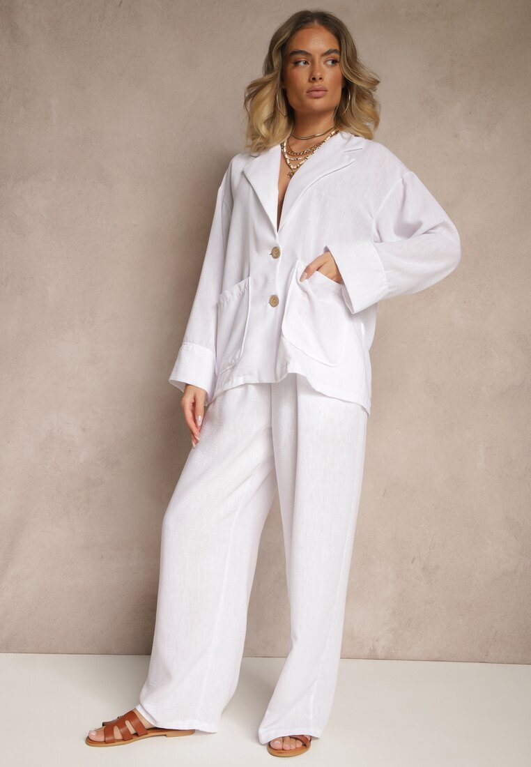 jumelle Compleu de costum Alb Sacou cu buzunare și Pantaloni largi Tasvanis
