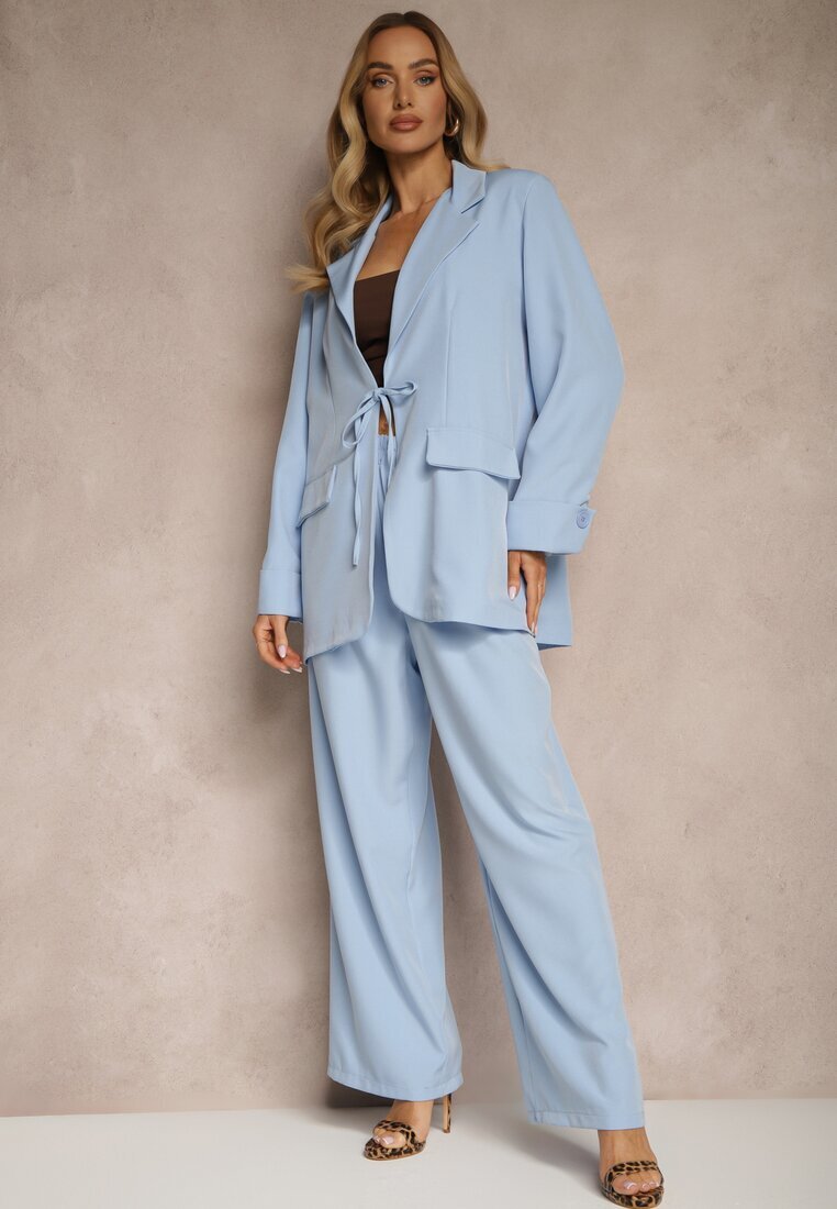 jumelle Compleu de costum albastru cu sacou legat și pantaloni drepți Tilinne