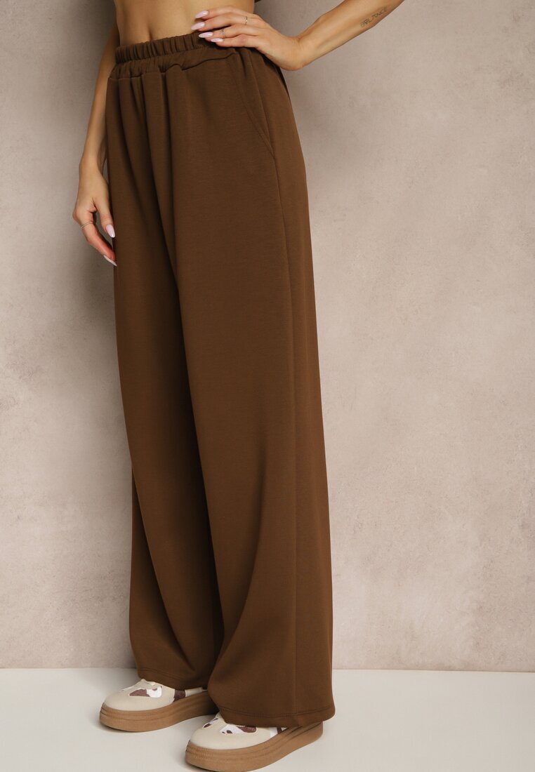 jumelle Compleu Maro din Viscoză cu Pantaloni Largi și Tricou cu Umeri Întăriți Neidra
