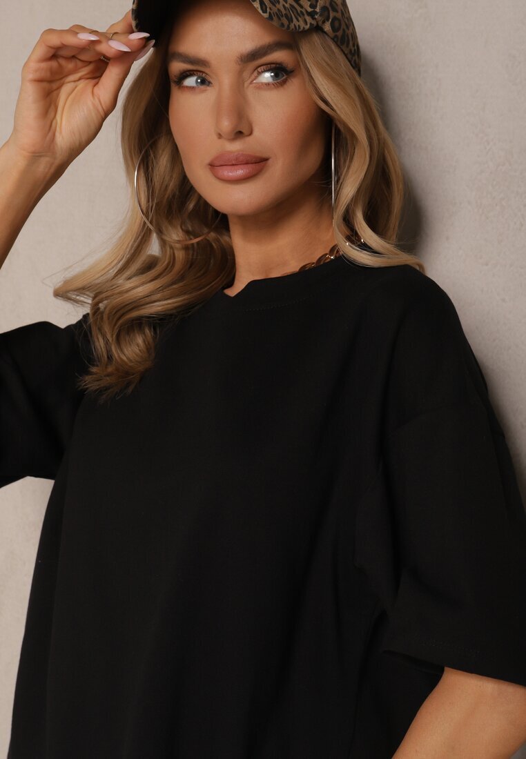 jumelle Compleu Negru din Bumbac Tricou cu Decupaje și Pantaloni cu Croială Largă Elpiola