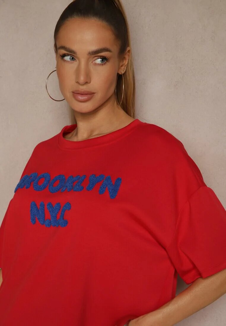 jumelle Compleu Roșu din Viscoză Croi Oversize Tricou și Pantaloni scurți Lirafina