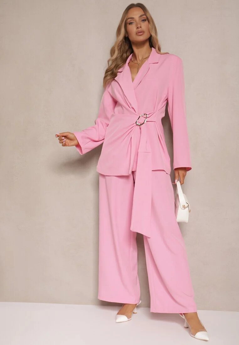 jumelle Costum Roz Pantaloni largi și Sacou petrecut Solbia