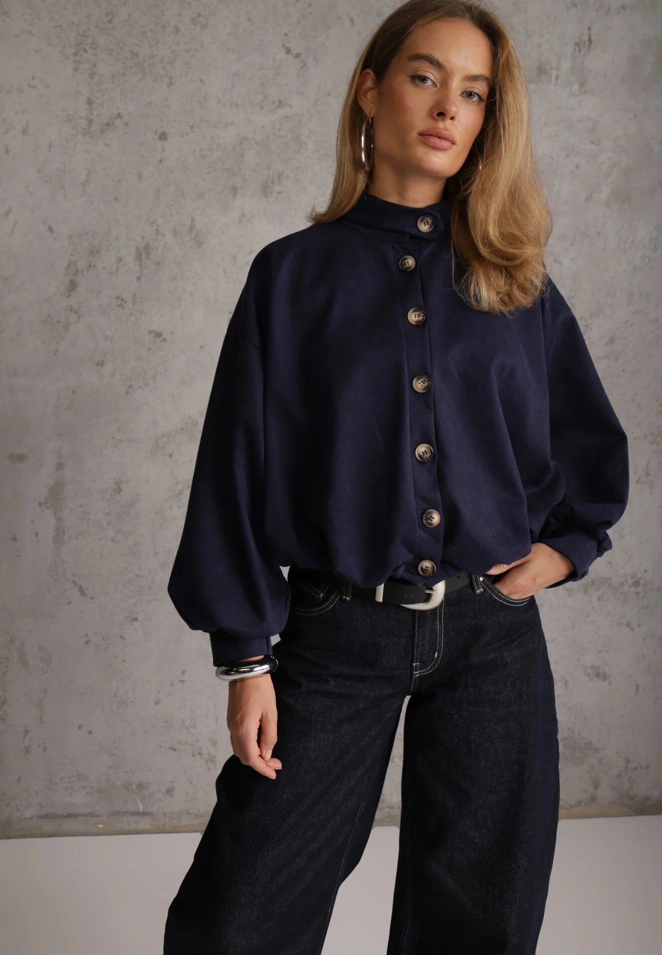 jumelle Geacă de tranziție în stil preppy fason geci bomber cu nasturi Zirafena Bleumarin