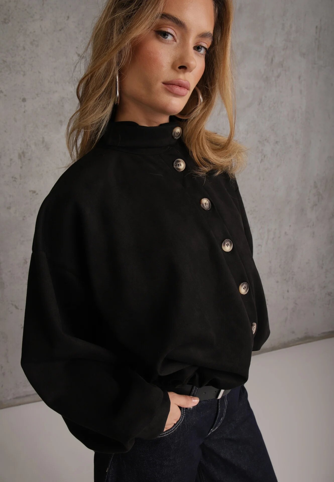 jumelle Geacă de tranziție în stil preppy fason geci bomber cu nasturi Zirafena Neagră