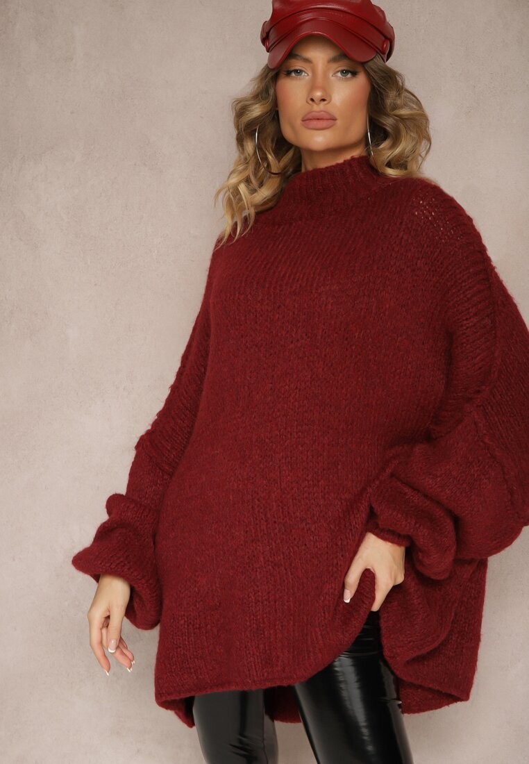 jumelle Maletă Bordeaux Oversize cu Lână cu Linia Umerilor Căzute Lilirea