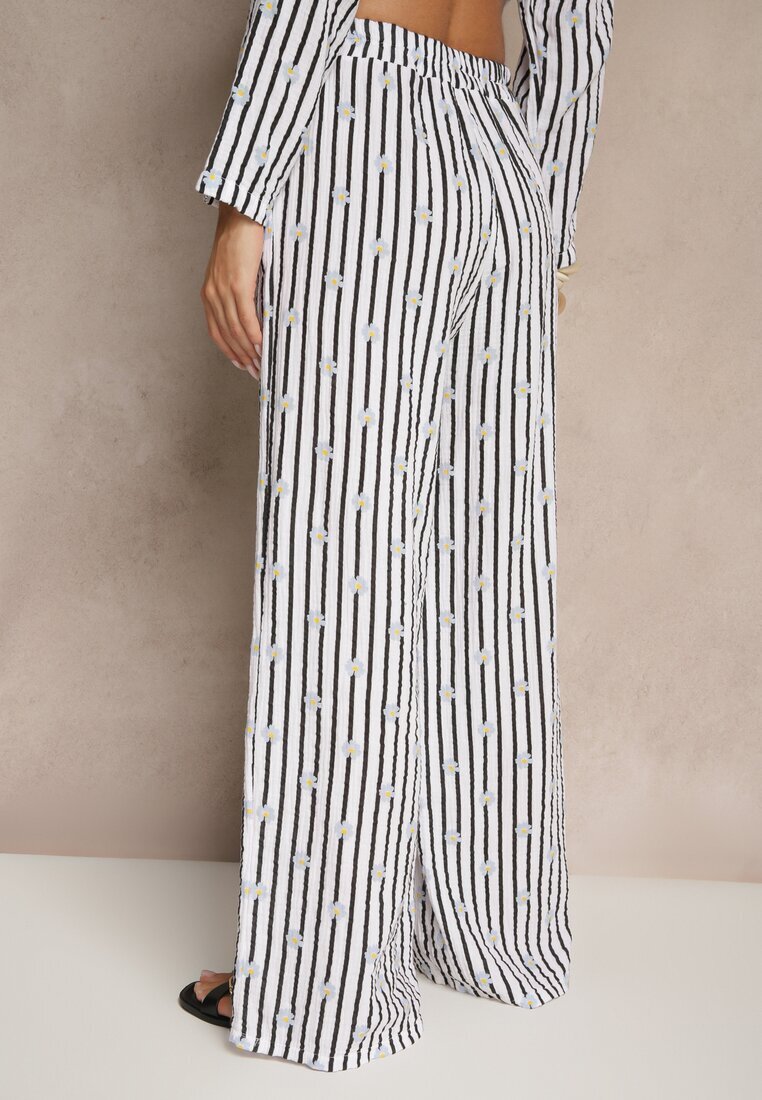 jumelle Pantaloni Alb-Negru Largi High Waist din Bumbac cu Elastic în Talie Ranivaria