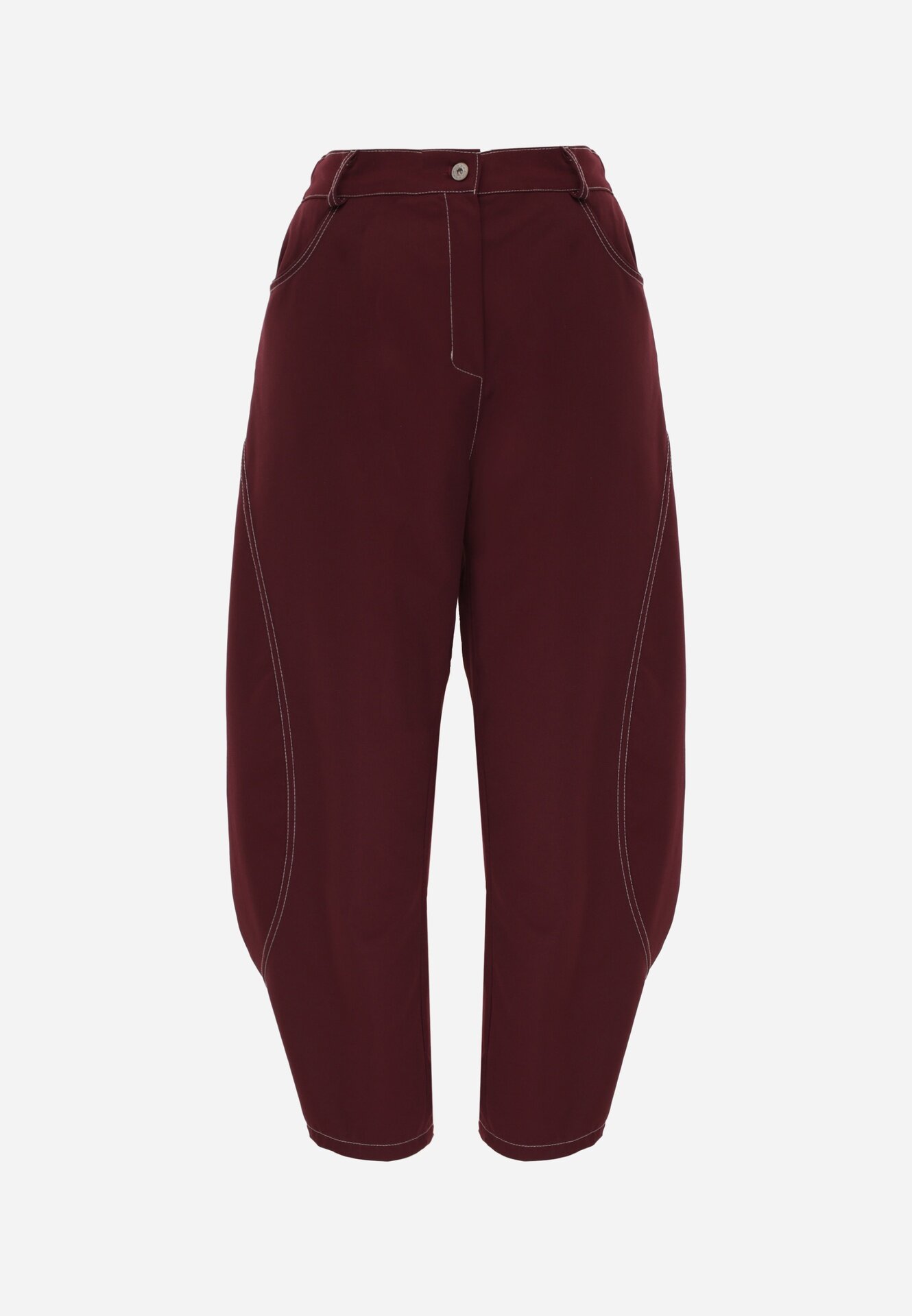 jumelle Pantaloni Casual Balloon cu cusături cu ață contrastantă Sariaho Bordo