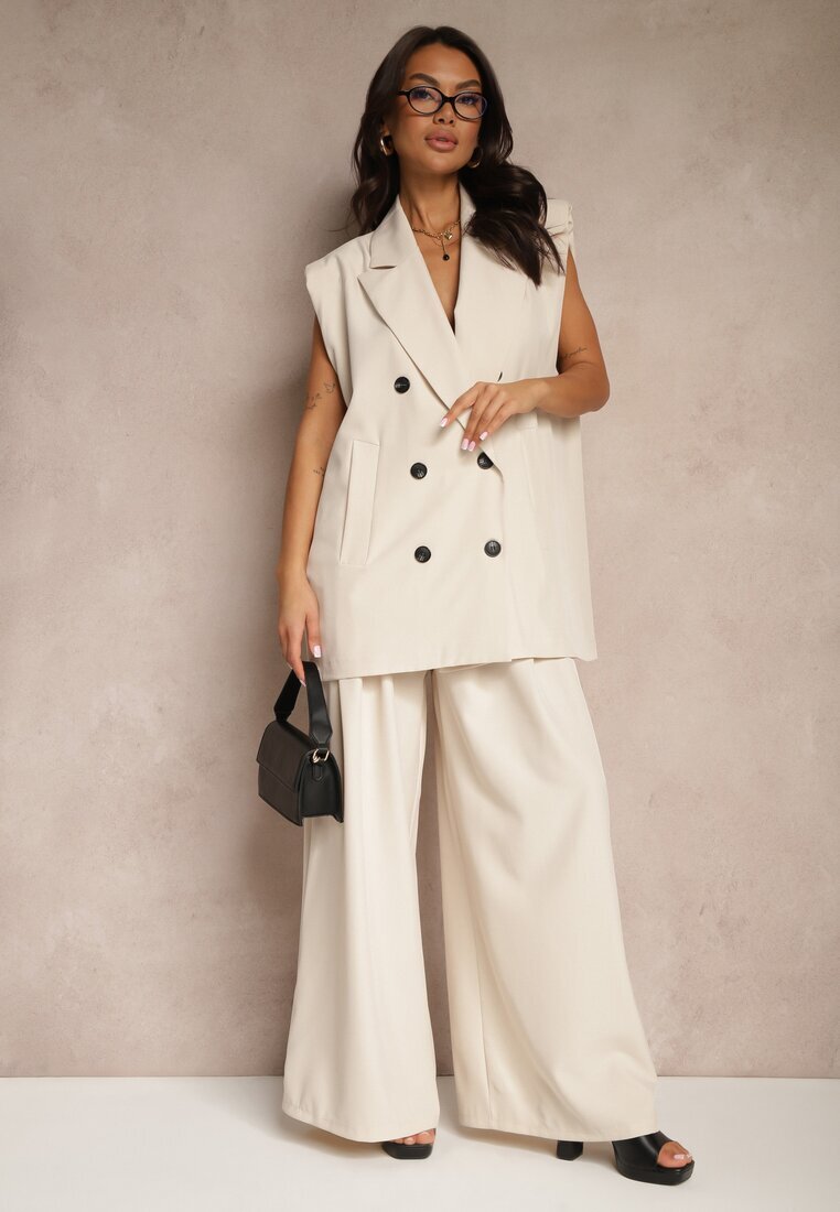 jumelle Pantaloni Eleganți Bej Palazzo cu Picioare Lărgi Adivisa