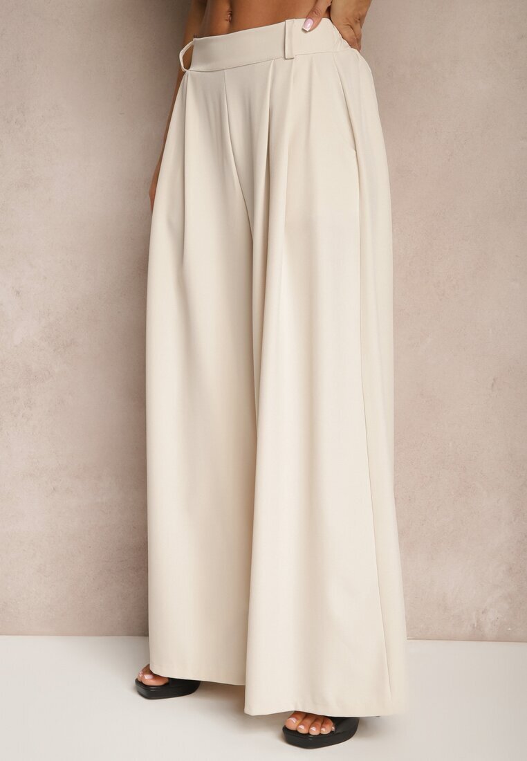 jumelle Pantaloni Eleganți Bej Palazzo cu Picioare Lărgi Adivisa