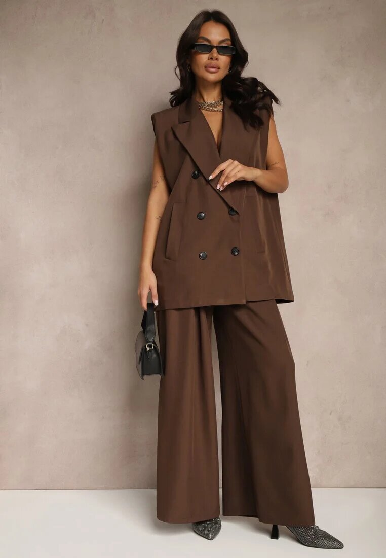 jumelle Pantaloni Eleganți Maro Palazzo cu picioare largi Adivisa