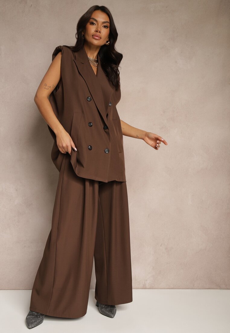 jumelle Pantaloni Eleganți Maro Palazzo cu picioare largi Adivisa