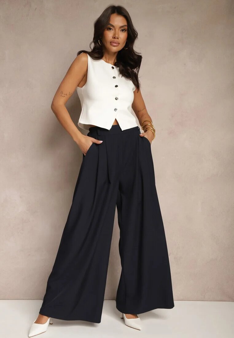 jumelle Pantaloni Palazzo eleganți bleumarin cu picioare largi Adivisa