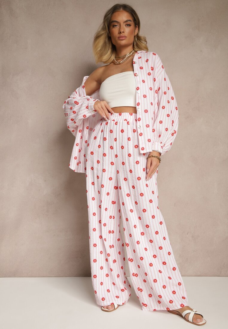 jumelle Pantaloni Roze Largi High Waist din Bumbac cu elastic în talie Ranivaria