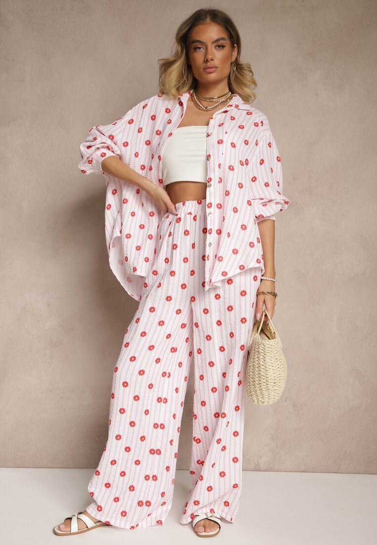 jumelle Pantaloni Roze Largi High Waist din Bumbac cu elastic în talie Ranivaria