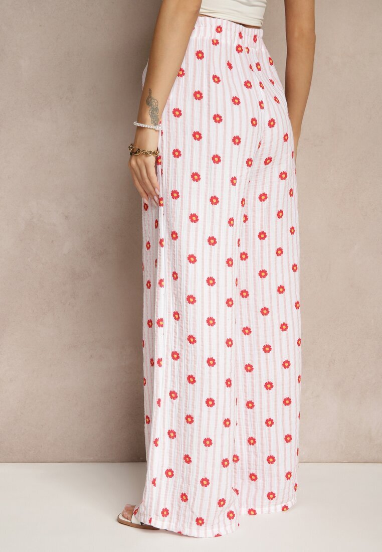 jumelle Pantaloni Roze Largi High Waist din Bumbac cu elastic în talie Ranivaria