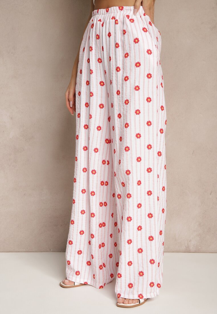 jumelle Pantaloni Roze Largi High Waist din Bumbac cu elastic în talie Ranivaria