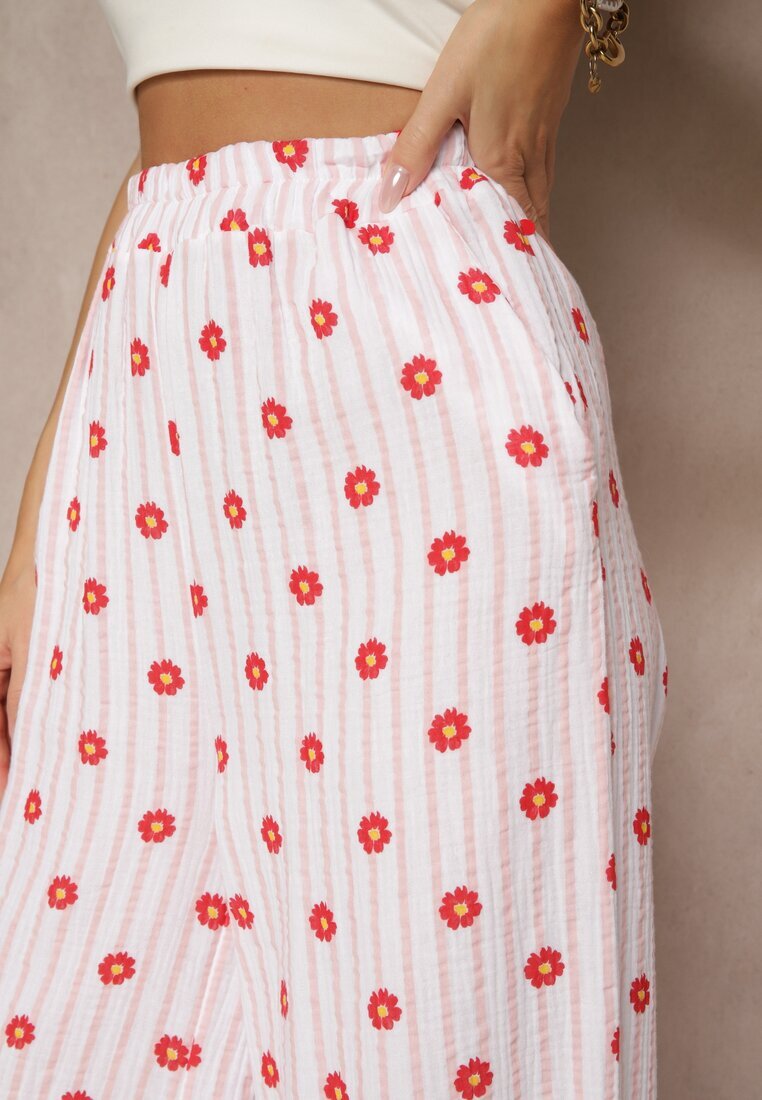 jumelle Pantaloni Roze Largi High Waist din Bumbac cu elastic în talie Ranivaria
