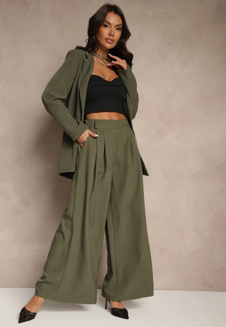 jumelle Pantaloni Verde închis Eleganti Palazzo cu picioare largi Adivisa