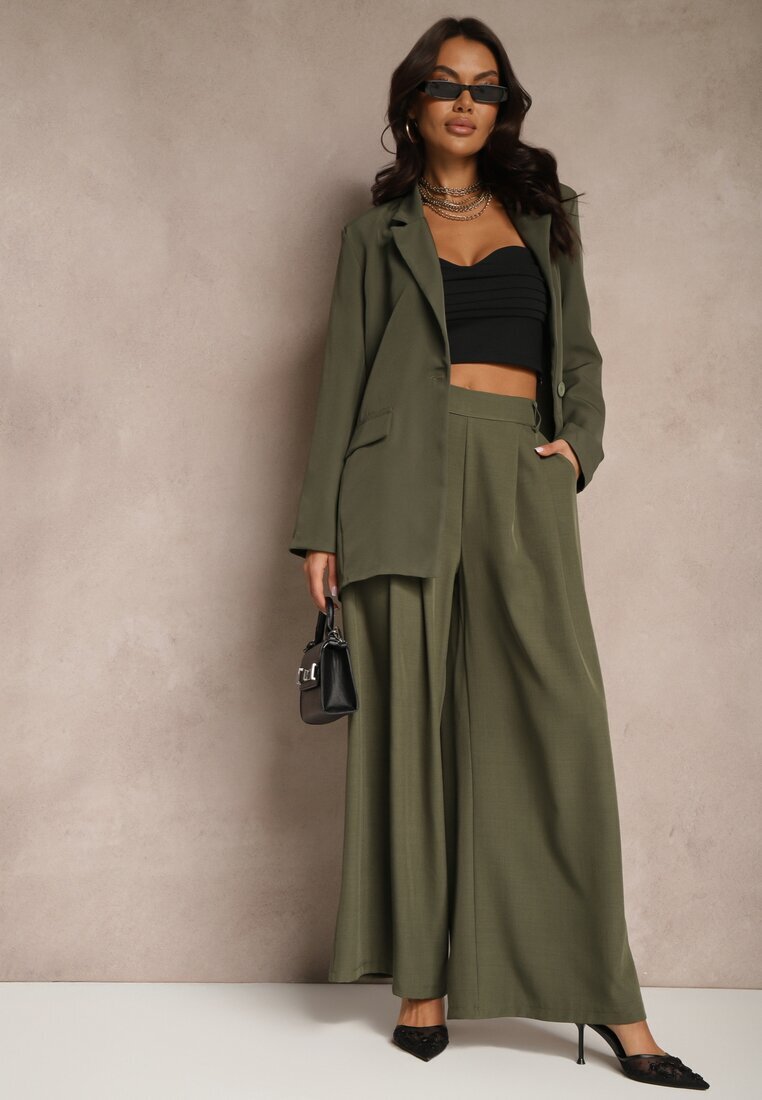 jumelle Pantaloni Verde închis Eleganti Palazzo cu picioare largi Adivisa