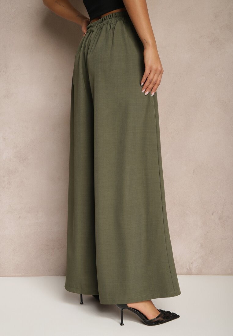jumelle Pantaloni Verde închis Eleganti Palazzo cu picioare largi Adivisa