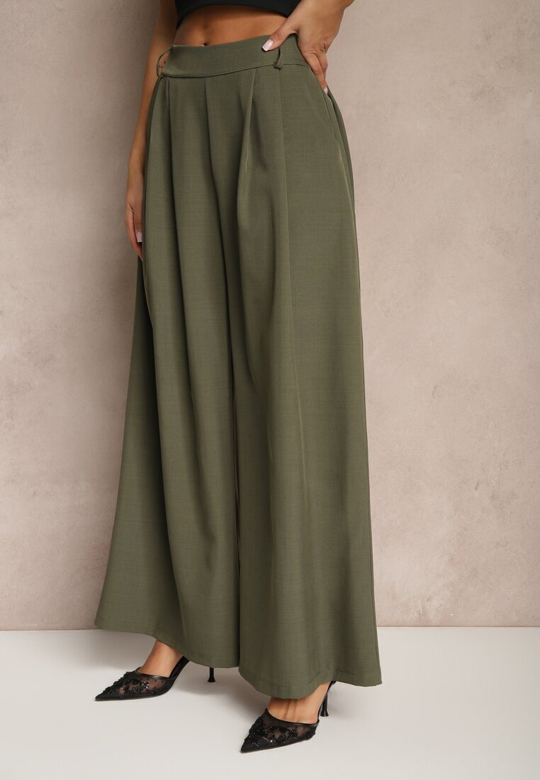 jumelle Pantaloni Verde închis Eleganti Palazzo cu picioare largi Adivisa