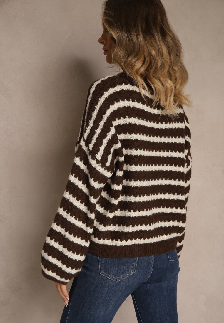 jumelle Pulover Maro închis Oversizowy în dungi din tricot cu lână și viscoză Aventole