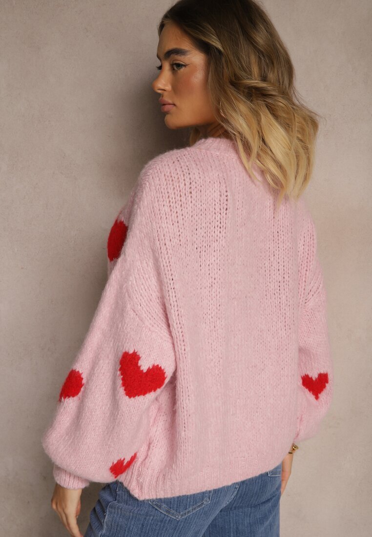 jumelle Pulover Roz cu vâscoză și lână Decorat cu inimi Lisariona