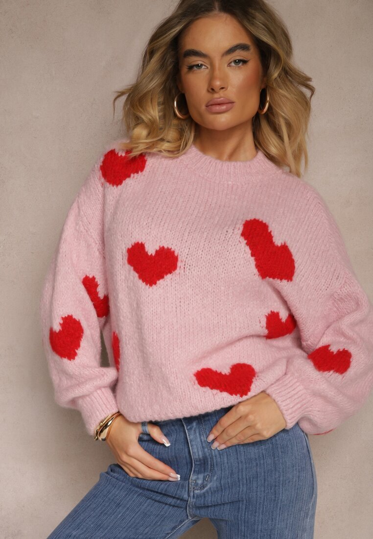 jumelle Pulover Roz cu vâscoză și lână Decorat cu inimi Lisariona
