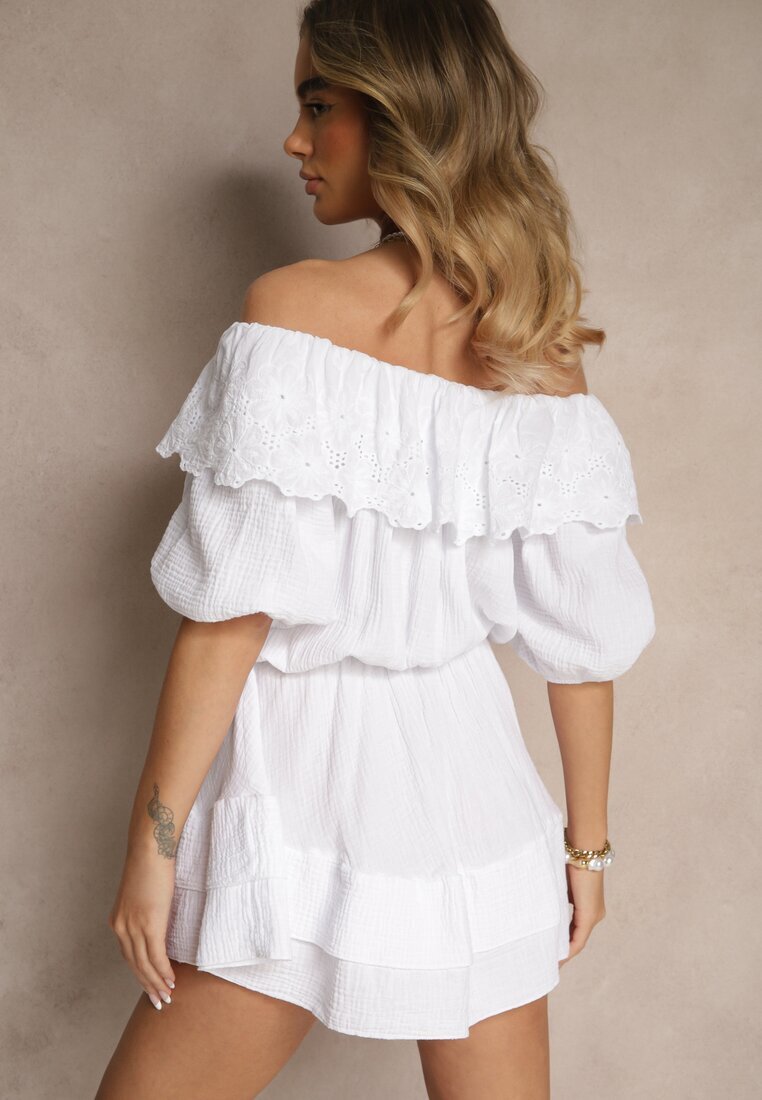 jumelle Rochie albă din bumbac decorată cu volan ajurat Ranisse