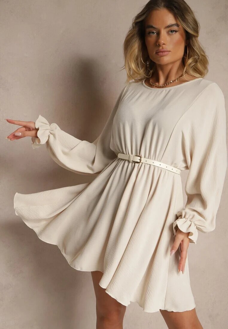 jumelle Rochie Evazată Bej deschis cu elastic în talie și la manșete Tesunela