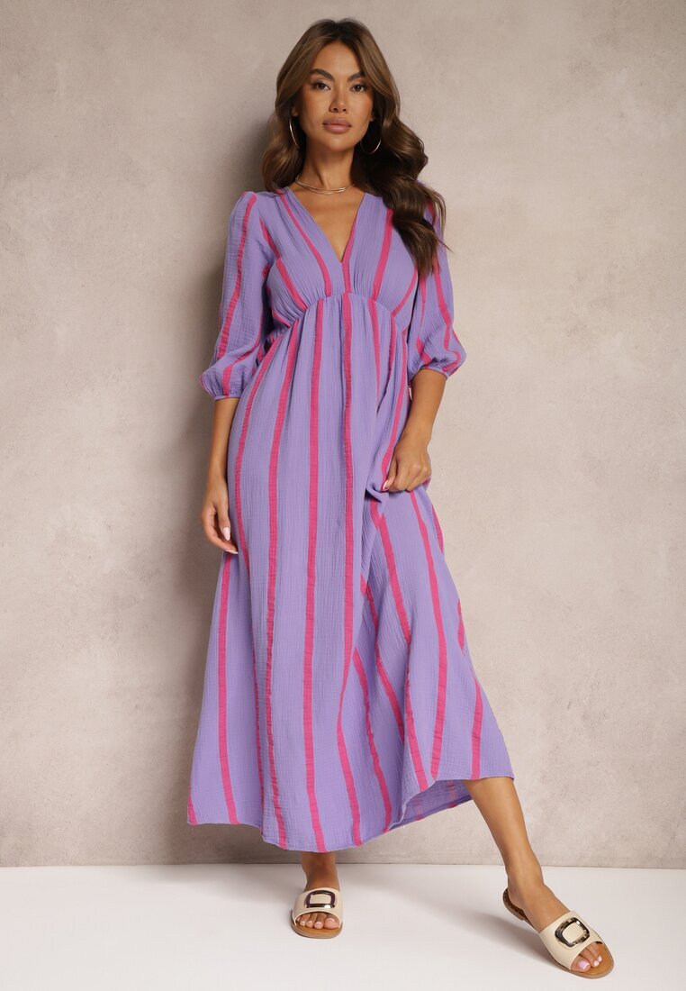 jumelle Rochie violet din bumbac cu dungi și croială evazată Legelia