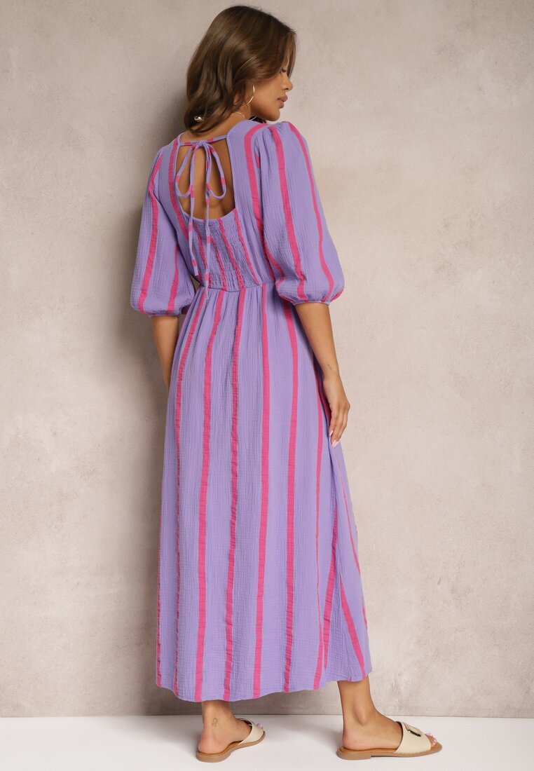 jumelle Rochie violet din bumbac cu dungi și croială evazată Legelia