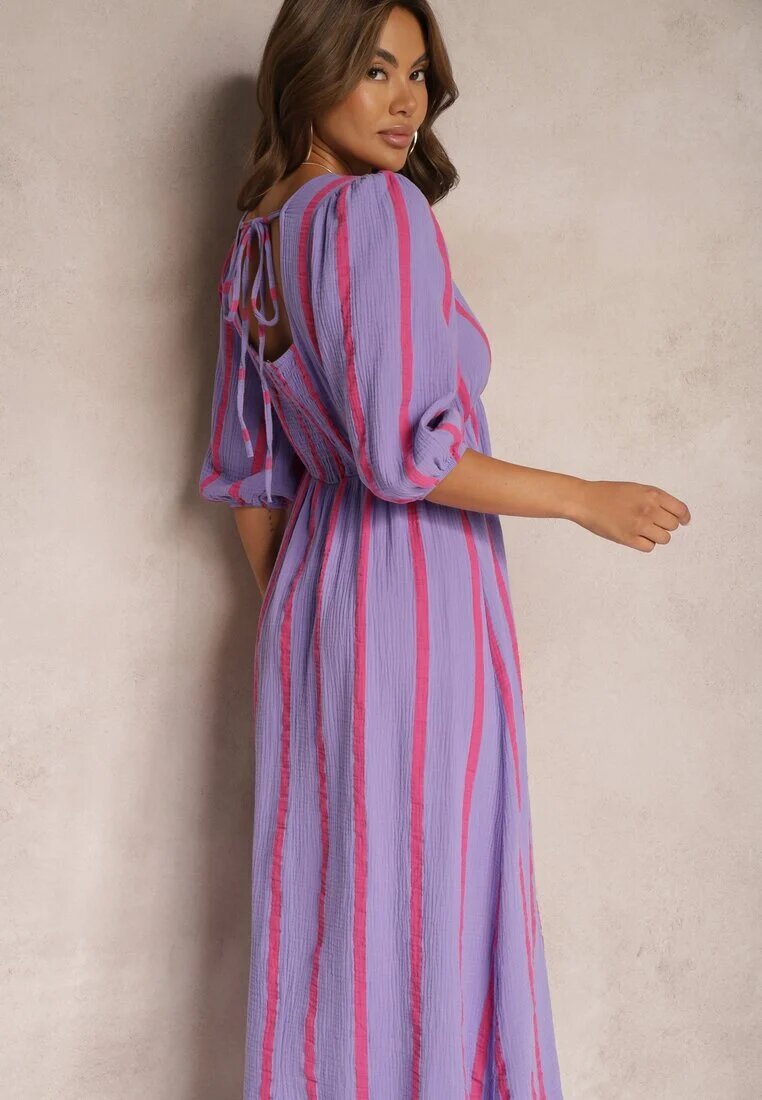 jumelle Rochie violet din bumbac cu dungi și croială evazată Legelia