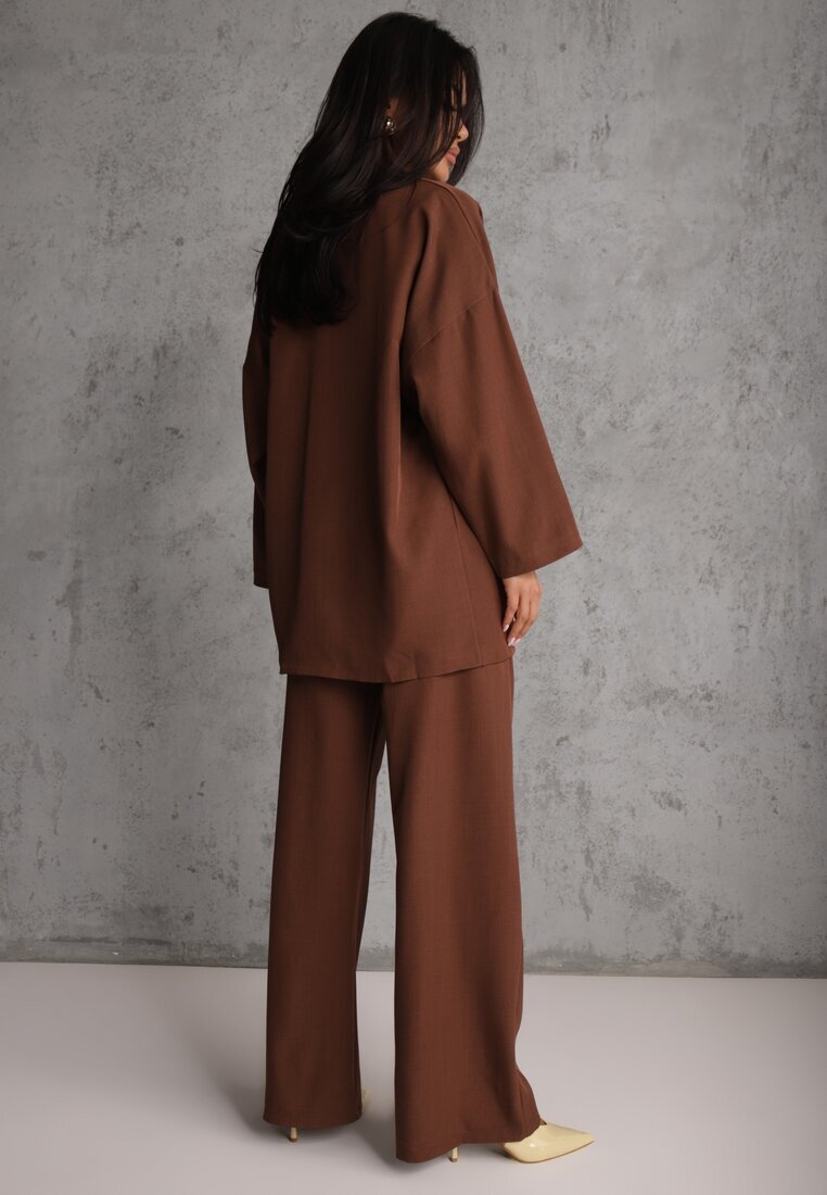 jumelle Set Costum Maro Oversize Sacou la două rânduri de nasturi și Pantaloni Wide Leg Tevilna