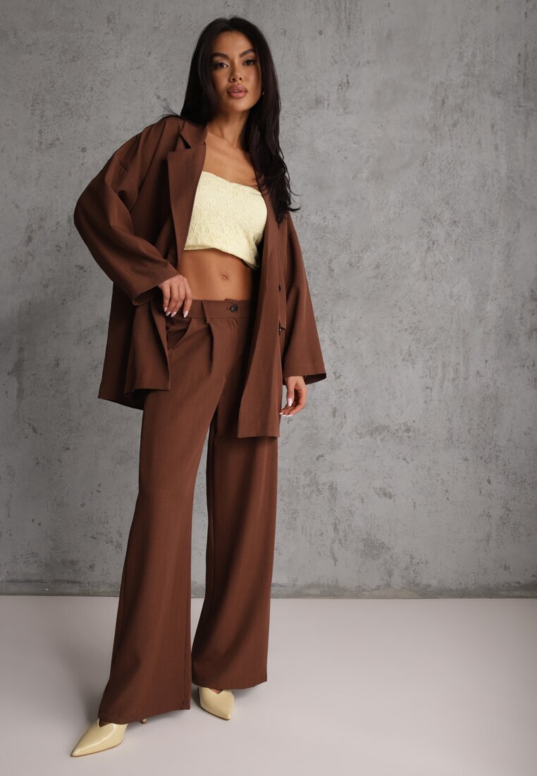 jumelle Set Costum Maro Oversize Sacou la două rânduri de nasturi și Pantaloni Wide Leg Tevilna