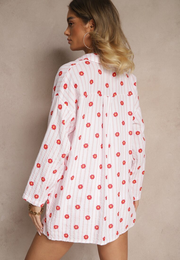 jumelle Set De muselină Roz din bumbac Cămașă și Pantaloni scurți cu model în dungi și flori Sellimi