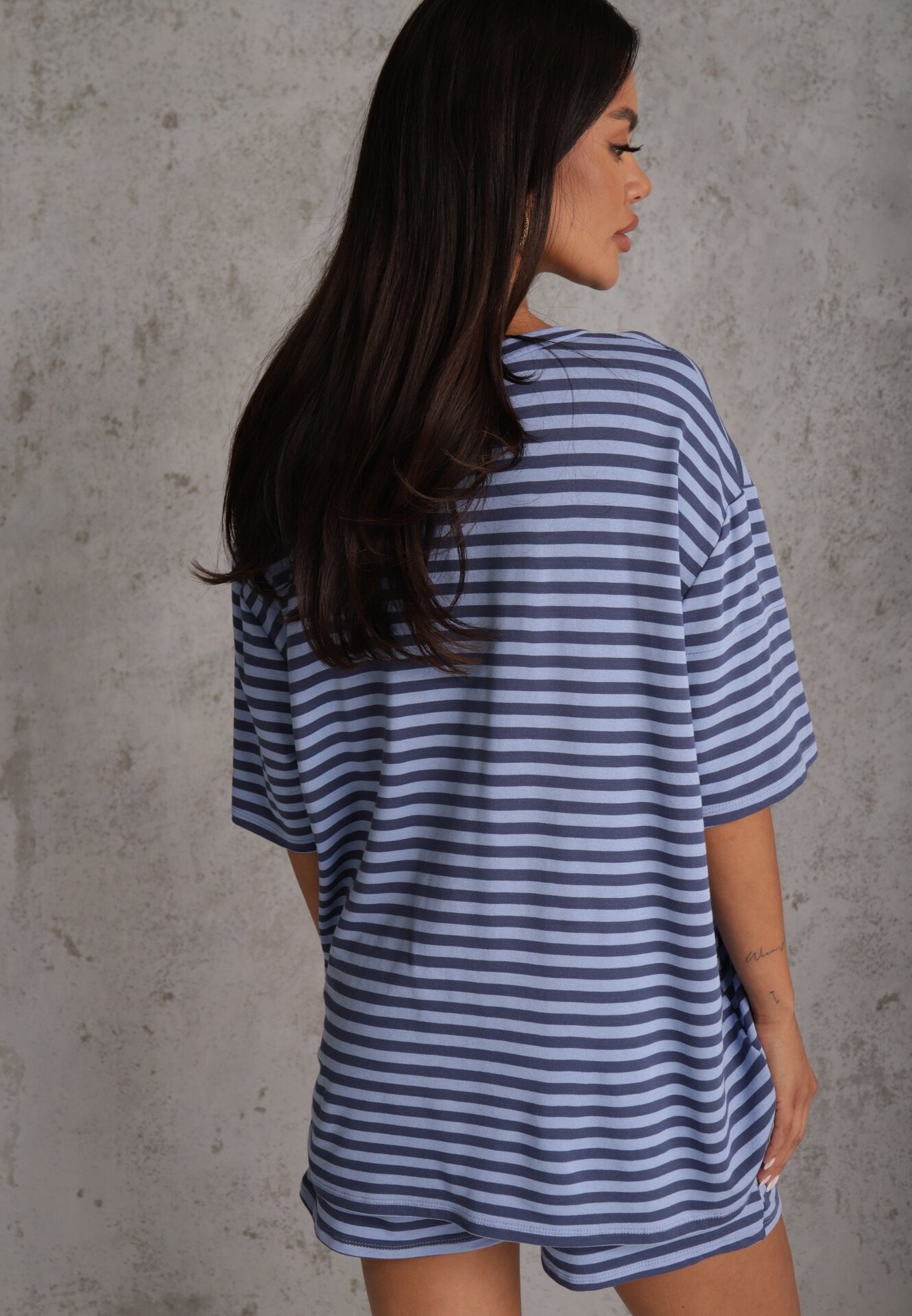 jumelle Set din viscoză oversize pentru vară: T-shirt și pantaloni scurți Omiche Albastru