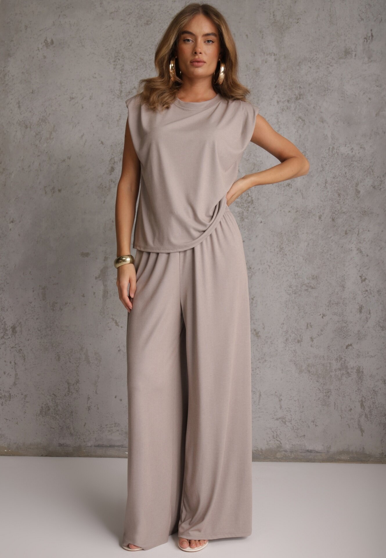 jumelle Set fluid de vară cu vâscoză bluză și pantaloni wide leg Nanassa Bej