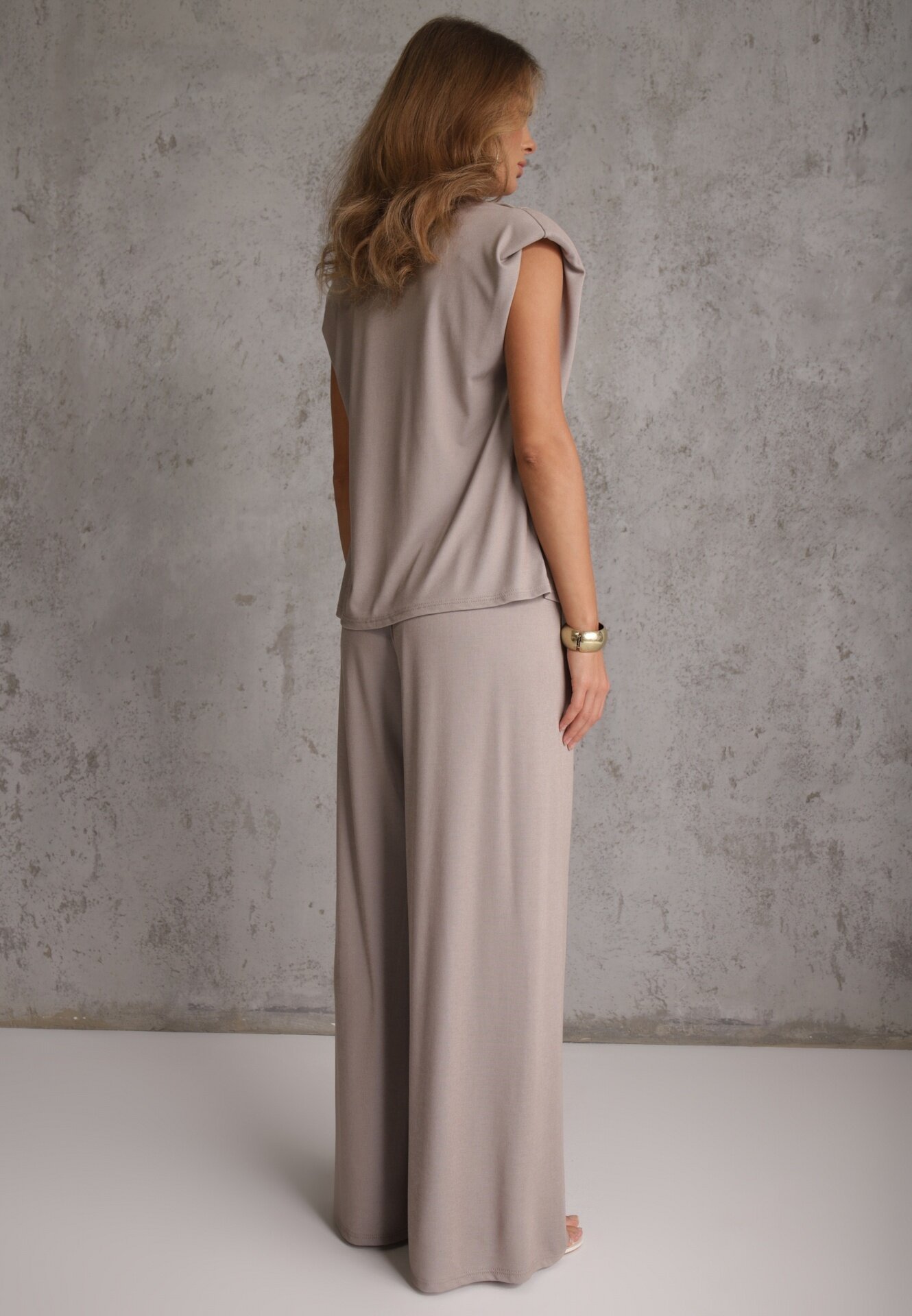 jumelle Set fluid de vară cu vâscoză bluză și pantaloni wide leg Nanassa Bej