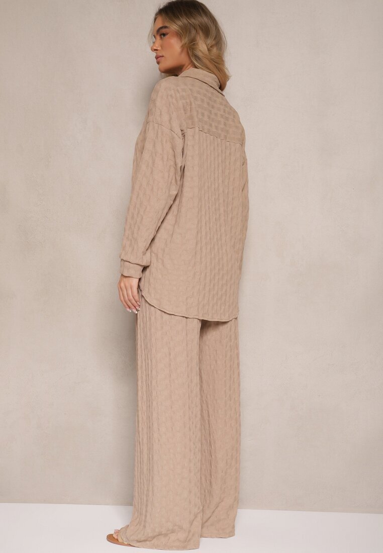 jumelle Set Maro deschis din Material Texturat Cămașă Oversize și Pantaloni Taccaria